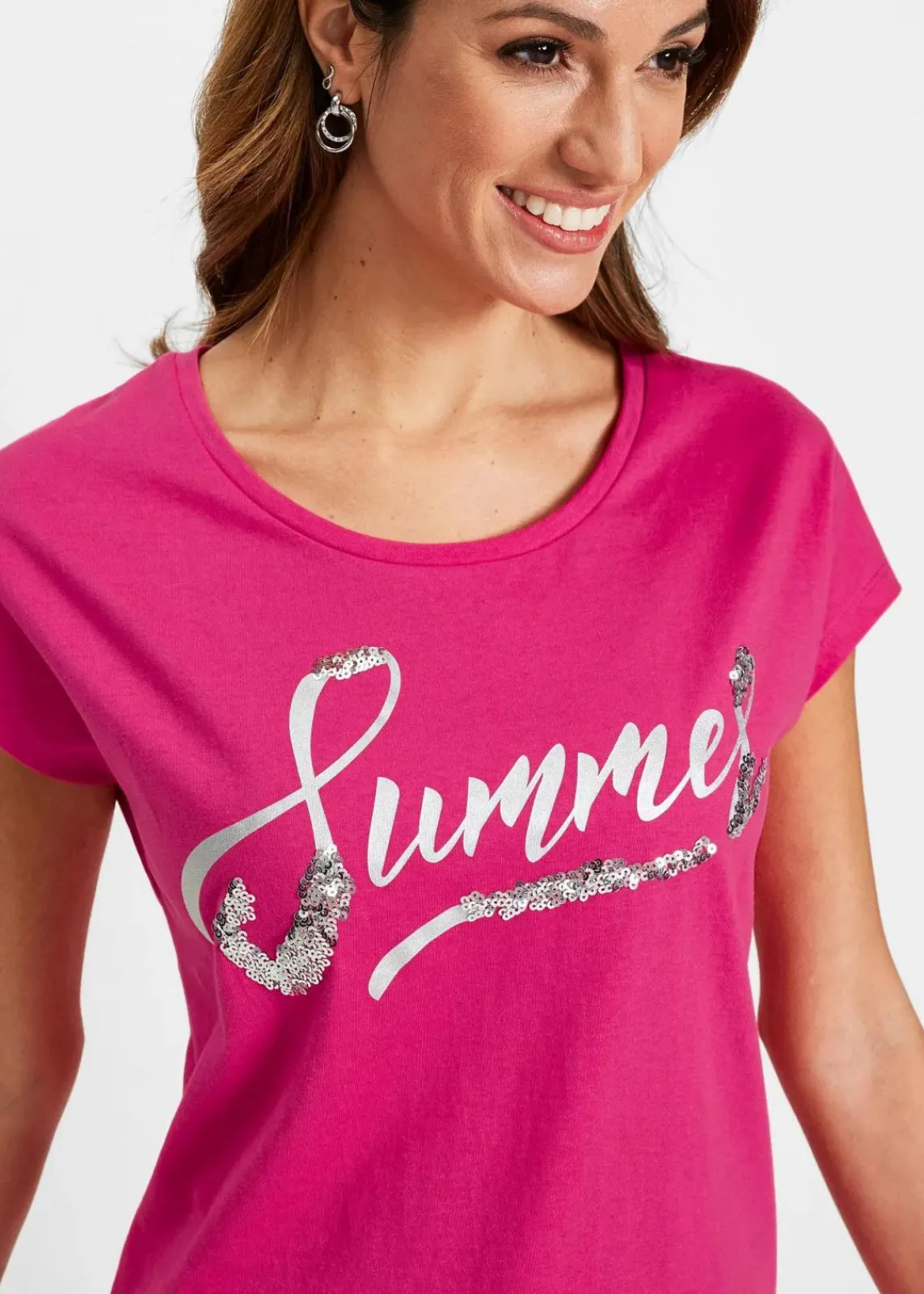 bonprix Shirts & Tops^Shirt mit Pailletten pinklady/silber bedruckt