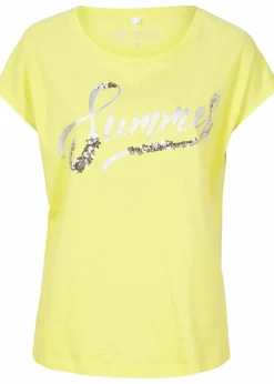 bonprix Shirts & Tops^Shirt mit Pailletten limone/silber bedruckt