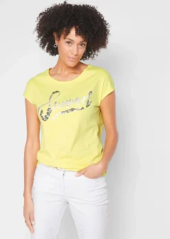bonprix Shirts & Tops^Shirt mit Pailletten limone/silber bedruckt