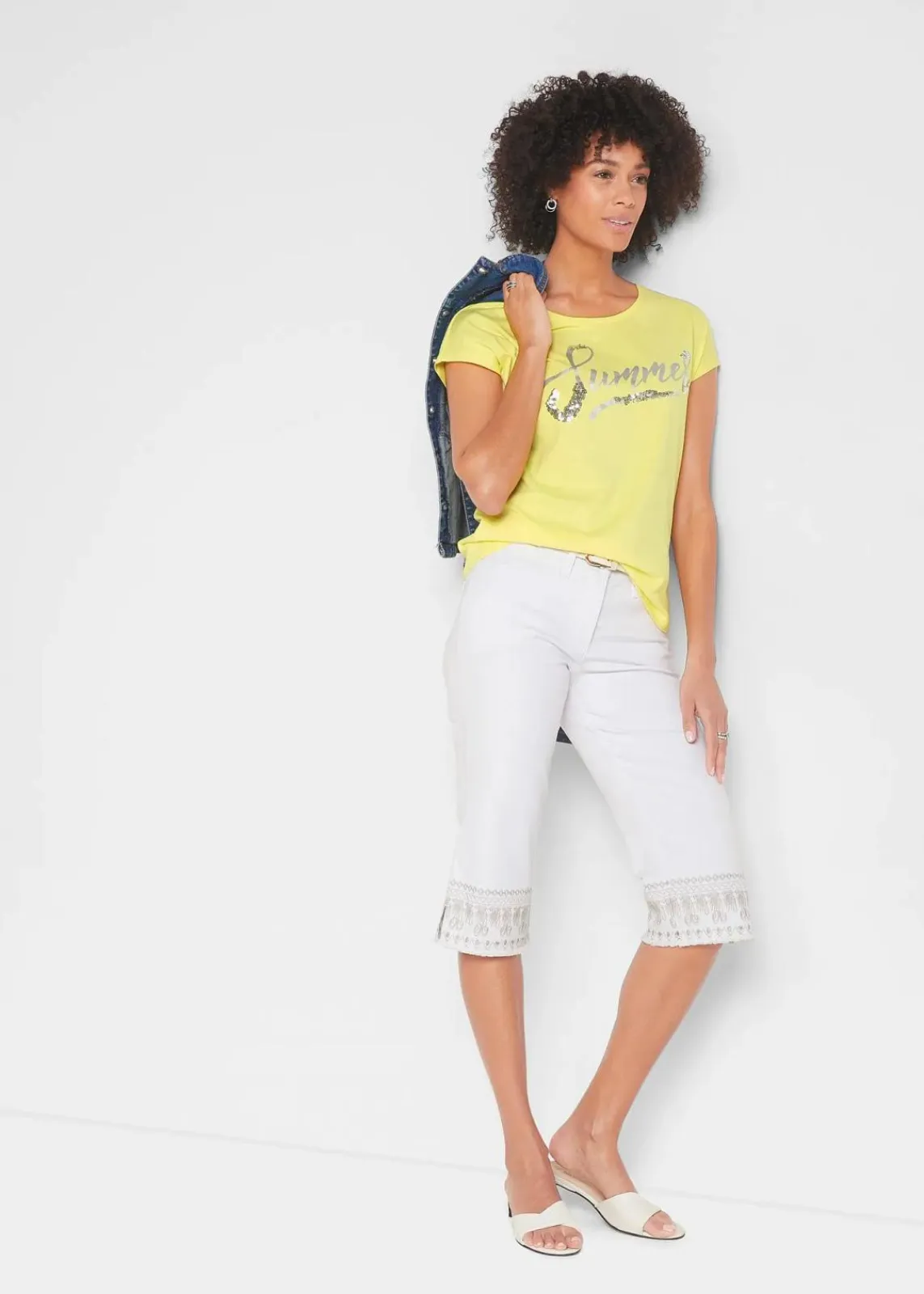 bonprix Shirts & Tops^Shirt mit Pailletten limone/silber bedruckt