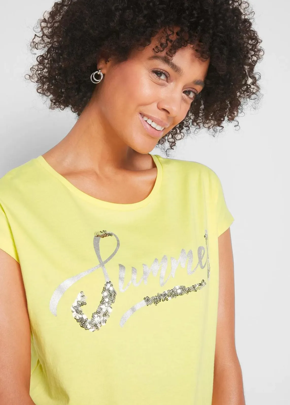 bonprix Shirts & Tops^Shirt mit Pailletten limone/silber bedruckt