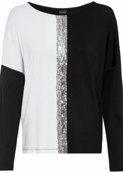 bonprix Shirts & Tops|Nachhaltigere Materialien^Shirt mit Pailletten schwarz/wollweiß