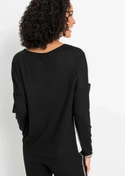bonprix Shirts & Tops|Nachhaltigere Materialien^Shirt mit Pailletten schwarz/wollweiß