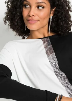 bonprix Shirts & Tops|Nachhaltigere Materialien^Shirt mit Pailletten schwarz/wollweiß