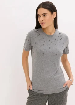 bonprix Shirts & Tops^Shirt mit Perlen-Applikation grau meliert