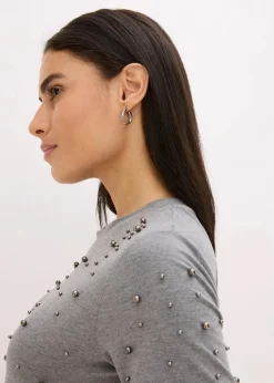 bonprix Shirts & Tops^Shirt mit Perlen-Applikation grau meliert