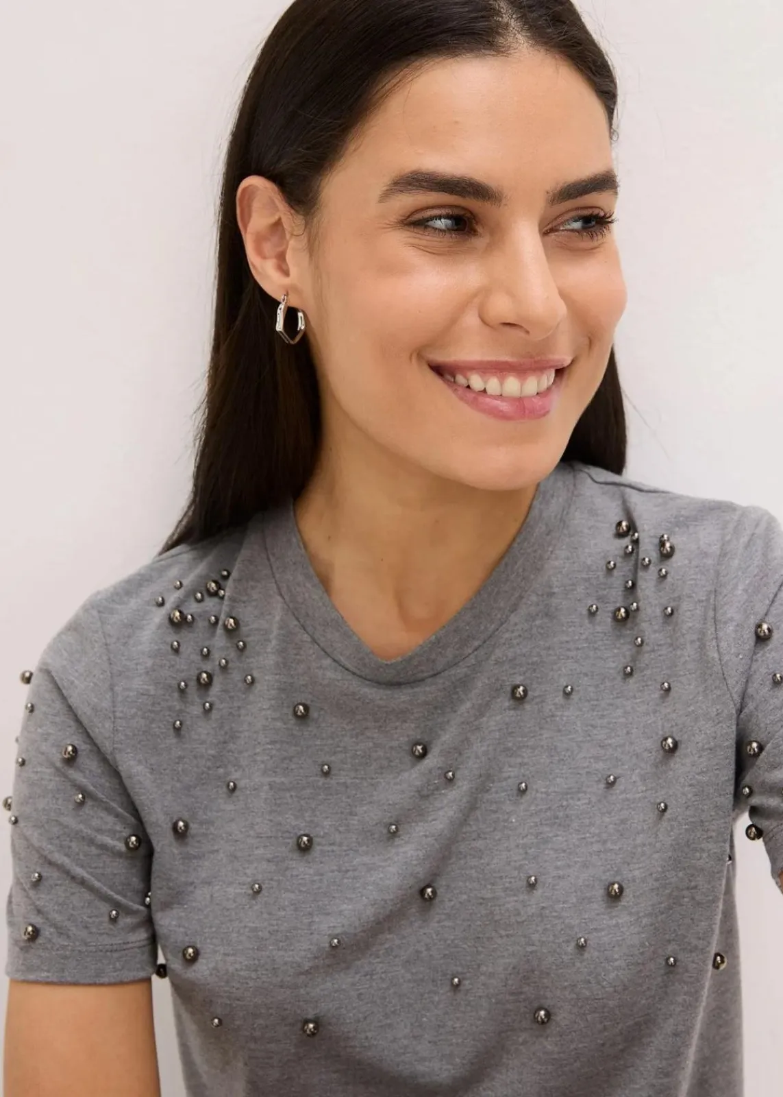 bonprix Shirts & Tops^Shirt mit Perlen-Applikation grau meliert
