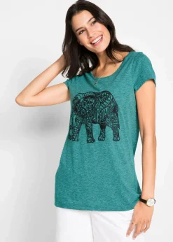 bonprix Shirts & Tops|Nachhaltigere Materialien^Shirt mit platziertem Print aus Bio-Baumwolle, kurzarm kobalttürkis/schwarz
