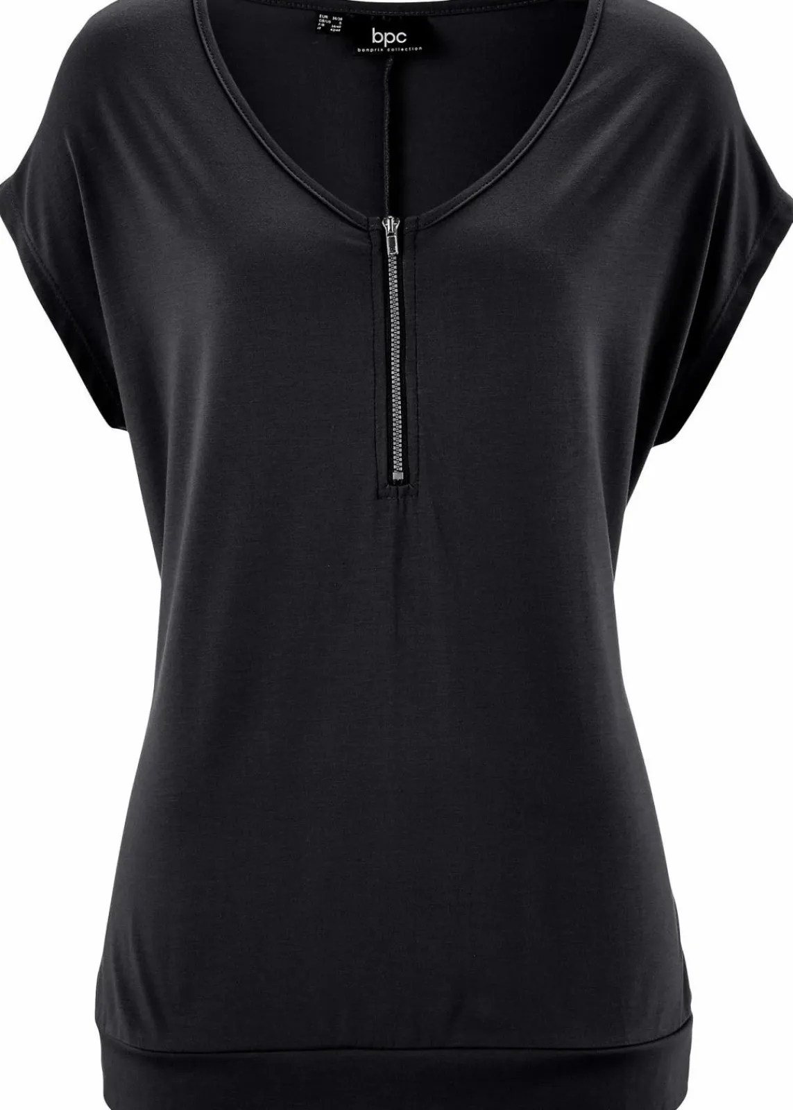 bonprix Shirts & Tops|Nachhaltigere Materialien^Shirt mit Reißverschluss, Kurzarm schwarz