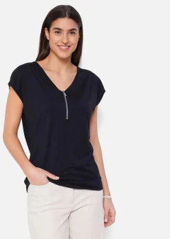 bonprix Shirts & Tops|Nachhaltigere Materialien^Shirt mit Reißverschluss, Kurzarm schwarz