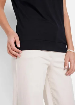 bonprix Shirts & Tops|Nachhaltigere Materialien^Shirt mit Reißverschluss, Kurzarm schwarz