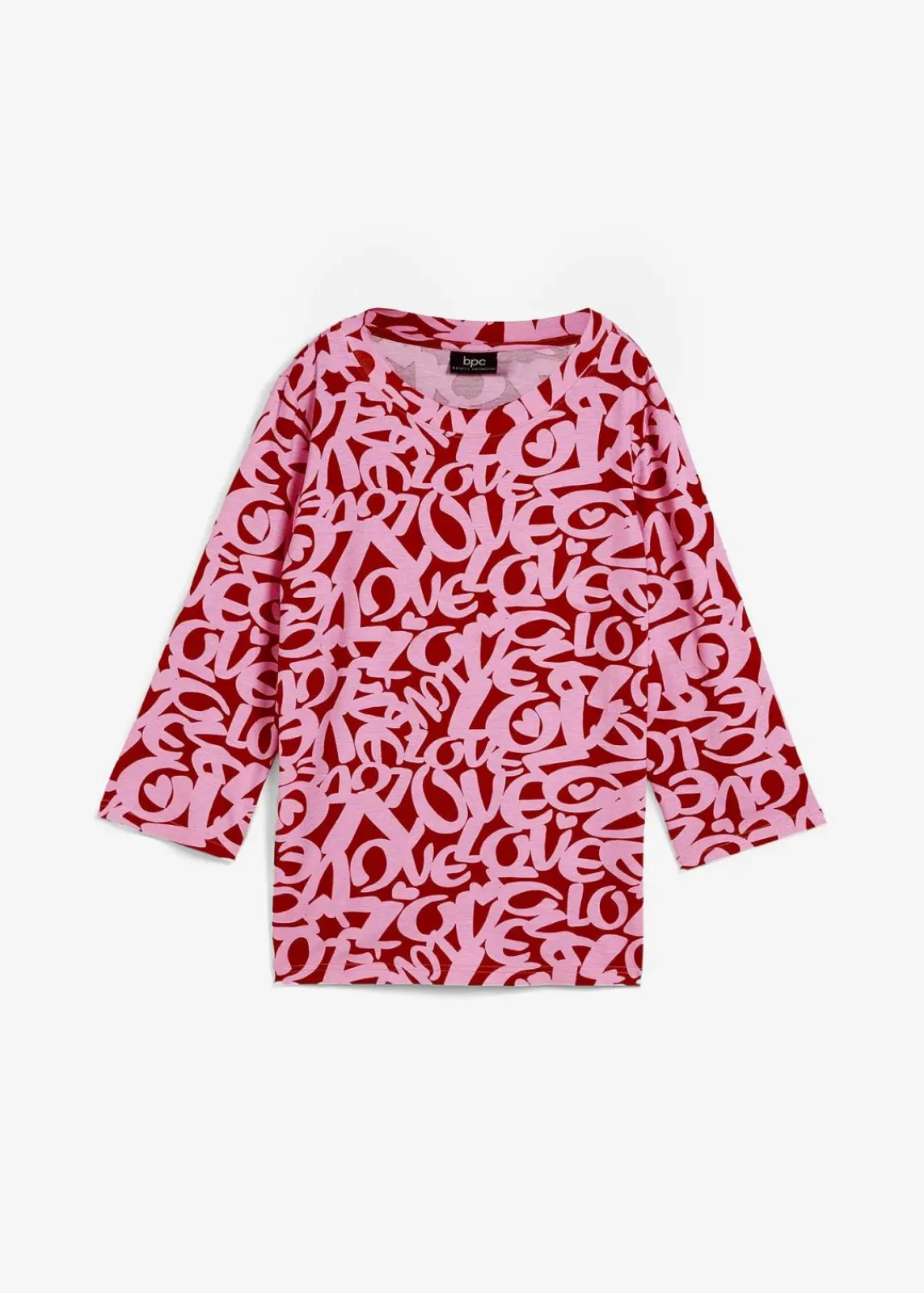 bonprix Shirts & Tops|Nachhaltigere Materialien^Shirt mit Rundhals-Ausschnitt, ¾-Arm chillirot/rosapink