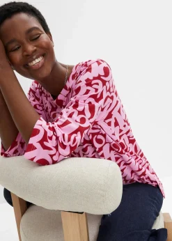 bonprix Shirts & Tops|Nachhaltigere Materialien^Shirt mit Rundhals-Ausschnitt, ¾-Arm chillirot/rosapink