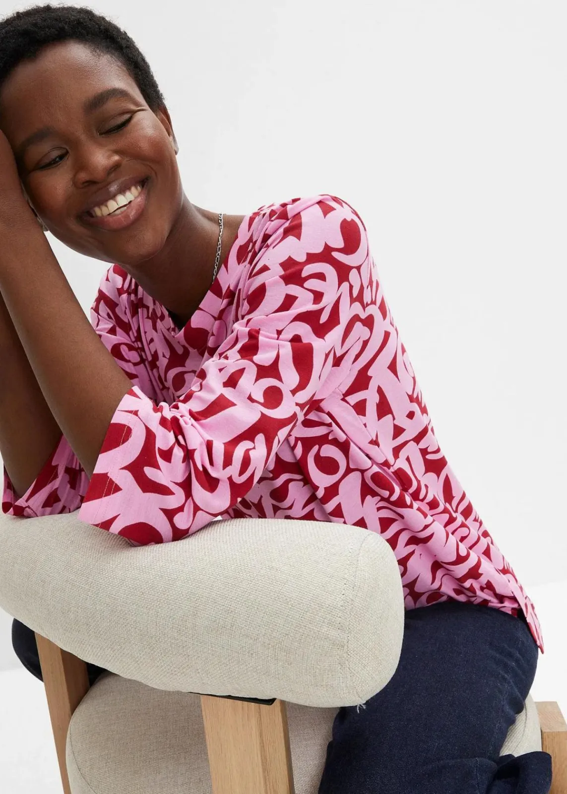 bonprix Shirts & Tops|Nachhaltigere Materialien^Shirt mit Rundhals-Ausschnitt, ¾-Arm chillirot/rosapink