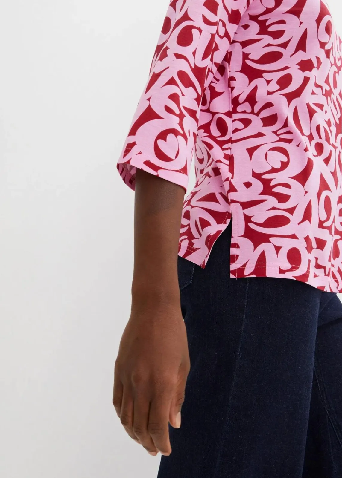 bonprix Shirts & Tops|Nachhaltigere Materialien^Shirt mit Rundhals-Ausschnitt, ¾-Arm chillirot/rosapink