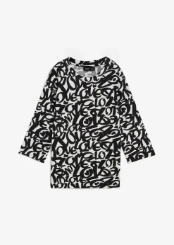 bonprix Nachhaltigere Materialien|Shirts & Tops^Shirt mit Rundhals-Ausschnitt, ¾-Arm weiß/schwarz