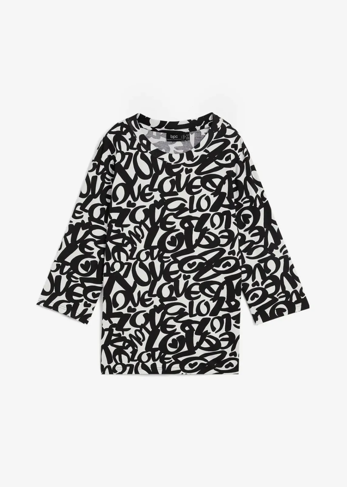 bonprix Nachhaltigere Materialien|Shirts & Tops^Shirt mit Rundhals-Ausschnitt, ¾-Arm weiß/schwarz
