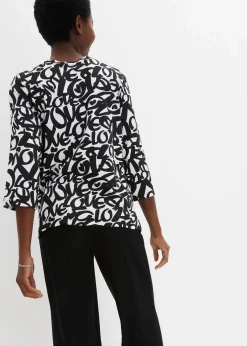 bonprix Nachhaltigere Materialien|Shirts & Tops^Shirt mit Rundhals-Ausschnitt, ¾-Arm weiß/schwarz