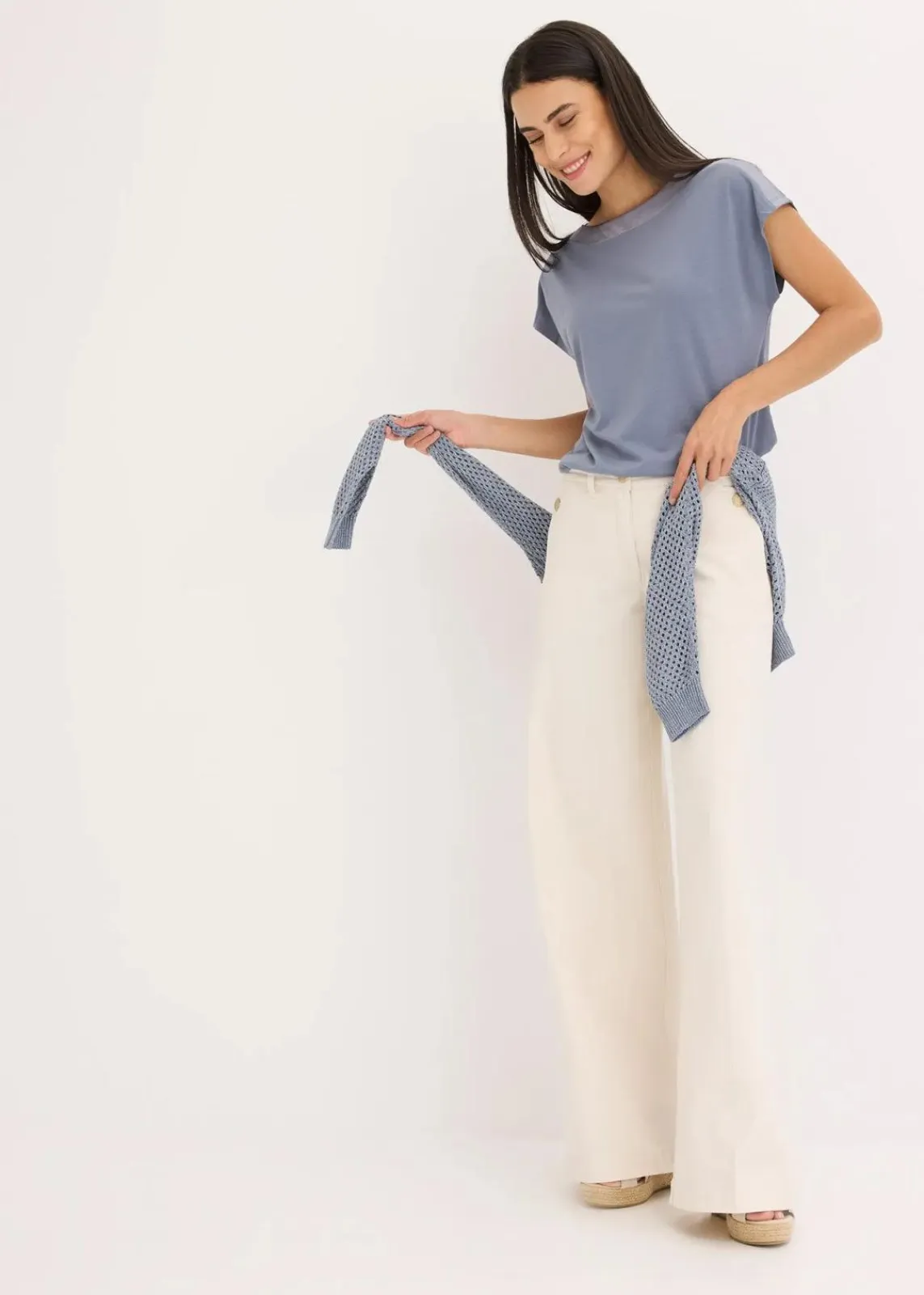 bonprix Shirts & Tops^Shirt mit Satinpasse rauchblau