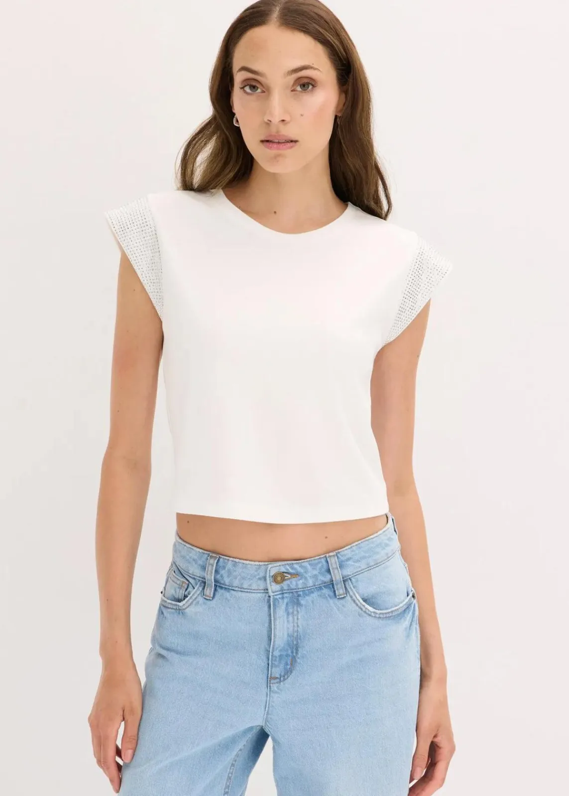 bonprix Nachhaltigere Materialien|Shirts & Tops^Shirt mit Schulterpolstern wollweiß