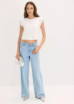 bonprix Nachhaltigere Materialien|Shirts & Tops^Shirt mit Schulterpolstern wollweiß