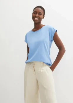 bonprix Shirts & Tops|Premium^Shirt mit Seidenanteil mittelblau