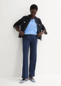bonprix Shirts & Tops|Premium^Shirt mit Seidenanteil mittelblau