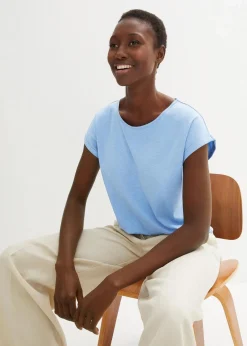 bonprix Shirts & Tops|Premium^Shirt mit Seidenanteil mittelblau
