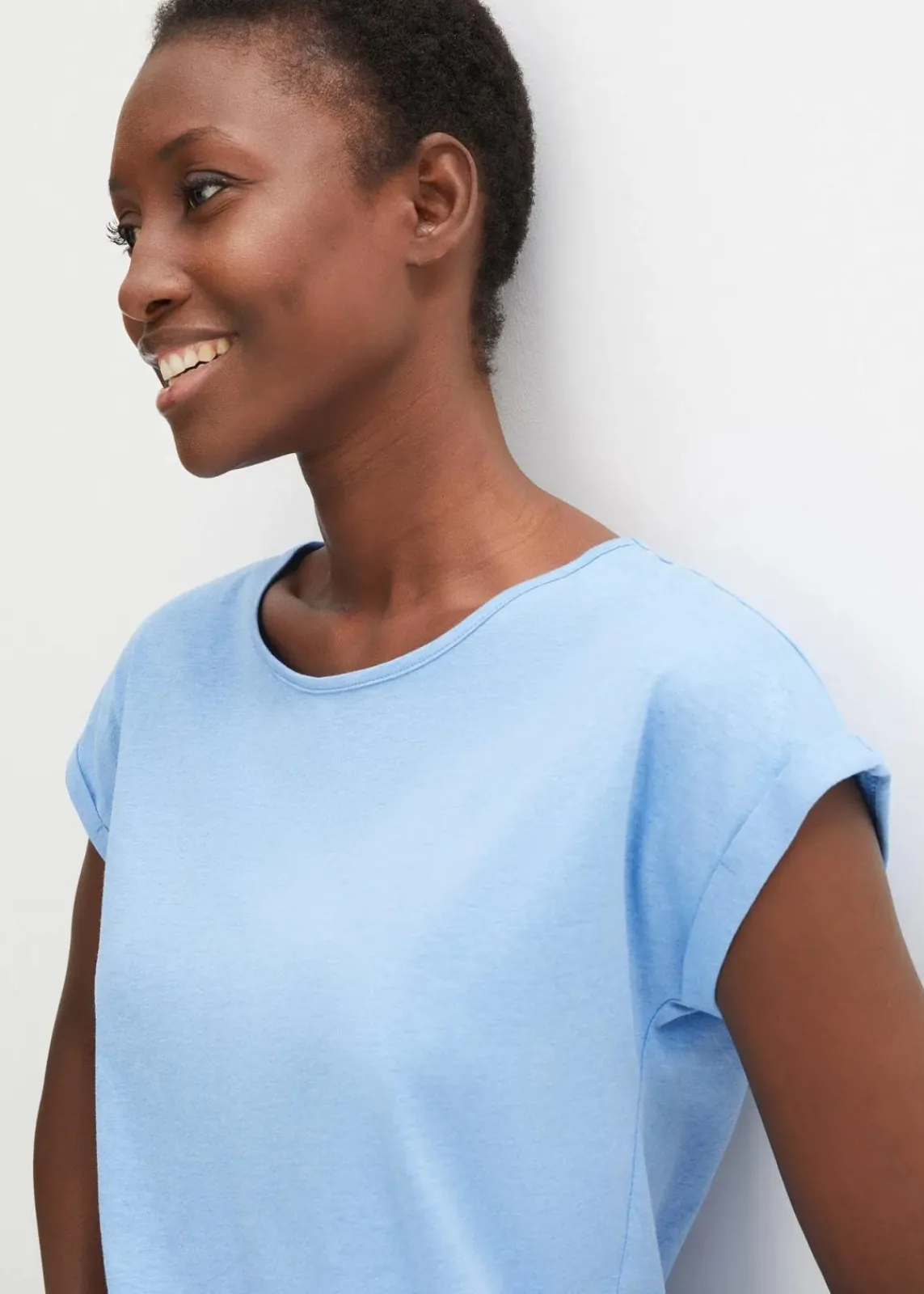 bonprix Shirts & Tops|Premium^Shirt mit Seidenanteil mittelblau