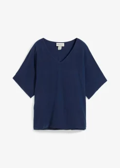 bonprix Premium|Shirts & Tops^Shirt mit Seidenanteil und Webeinsatz dunkelblau