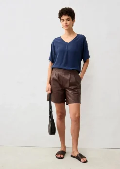 bonprix Premium|Shirts & Tops^Shirt mit Seidenanteil und Webeinsatz dunkelblau