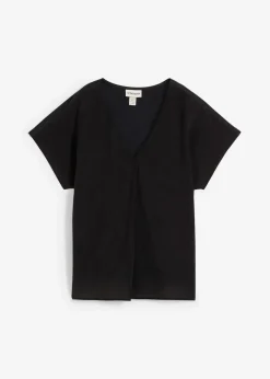 bonprix Shirts & Tops|Premium^Shirt mit Seidenanteil und Webeinsatz schwarz