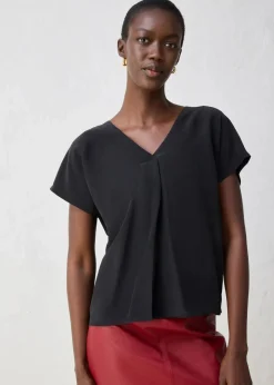 bonprix Shirts & Tops|Premium^Shirt mit Seidenanteil und Webeinsatz schwarz