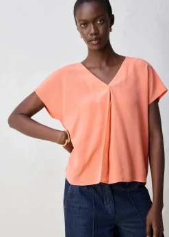 bonprix Premium|Shirts & Tops^Shirt mit Seidenanteil und Webeinsatz mandarine