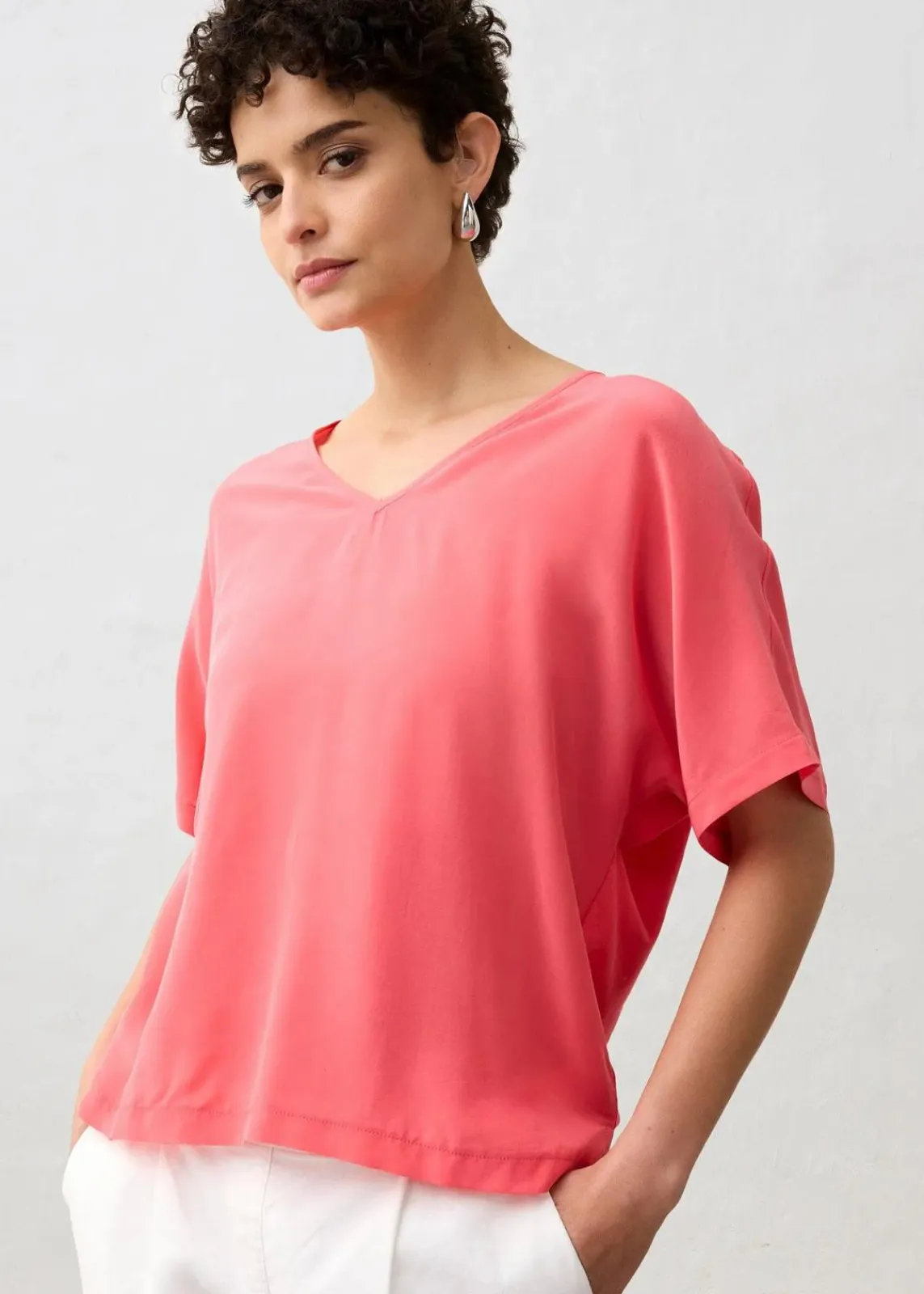 bonprix Premium|Shirts & Tops^Shirt mit Seidenanteil und Webeinsatz paradiespink