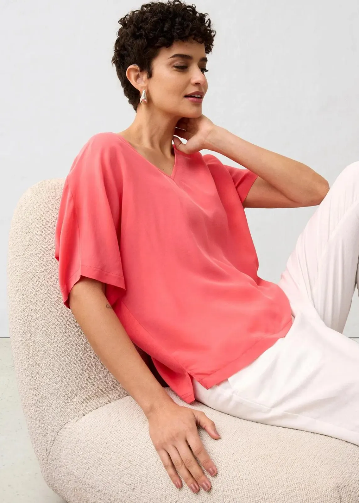 bonprix Premium|Shirts & Tops^Shirt mit Seidenanteil und Webeinsatz paradiespink