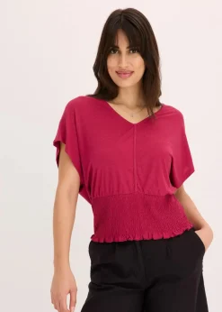 bonprix Shirts & Tops|Nachhaltigere Materialien^Shirt mit Smock-Saum beerenrot