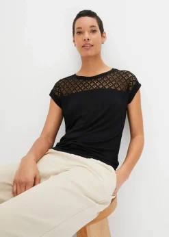 bonprix Nachhaltigere Materialien|Shirts & Tops^Shirt mit Spitze schwarz