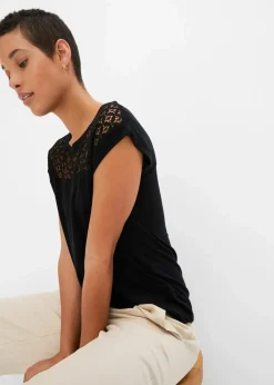 bonprix Nachhaltigere Materialien|Shirts & Tops^Shirt mit Spitze schwarz