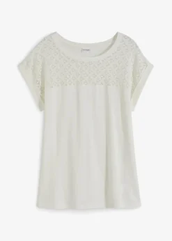 bonprix Shirts & Tops|Nachhaltigere Materialien^Shirt mit Spitze wollweiß