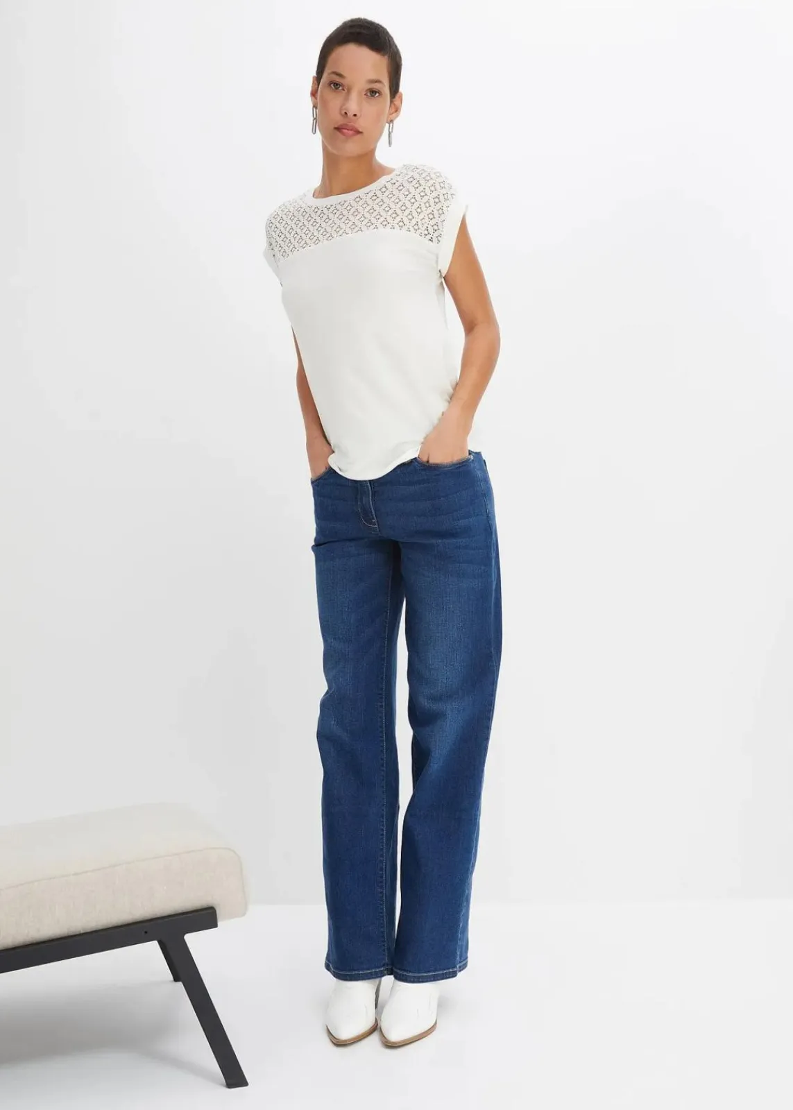 bonprix Shirts & Tops|Nachhaltigere Materialien^Shirt mit Spitze wollweiß
