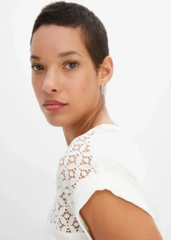 bonprix Shirts & Tops|Nachhaltigere Materialien^Shirt mit Spitze wollweiß