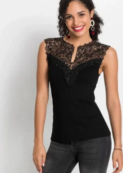 bonprix Nachhaltigere Materialien|Shirts & Tops^Shirt mit Spitze schwarz