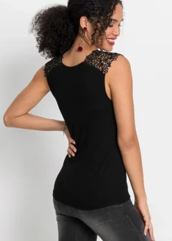 bonprix Nachhaltigere Materialien|Shirts & Tops^Shirt mit Spitze schwarz