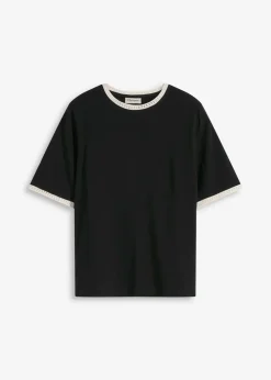 bonprix Shirts & Tops^Shirt mit Spitzenborte schwarz/wollweiß