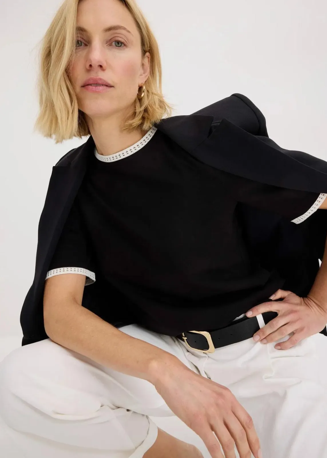 bonprix Shirts & Tops^Shirt mit Spitzenborte schwarz/wollweiß