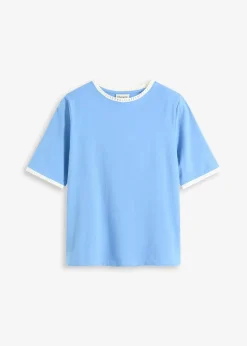 bonprix Shirts & Tops^Shirt mit Spitzenborte mittelblau/wollweiß