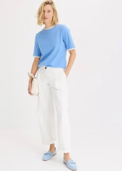 bonprix Shirts & Tops^Shirt mit Spitzenborte mittelblau/wollweiß