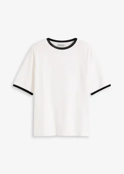 bonprix Shirts & Tops^Shirt mit Spitzenborte wollweiß/schwarz