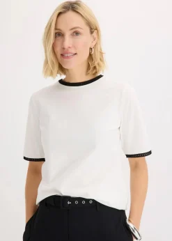 bonprix Shirts & Tops^Shirt mit Spitzenborte wollweiß/schwarz